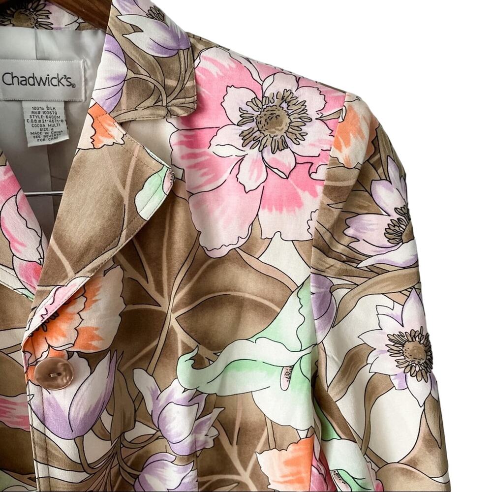 Chadwick's vintage 100% silk floral cropped blazer jacket pink tan size 4 - Picture 2 of 9